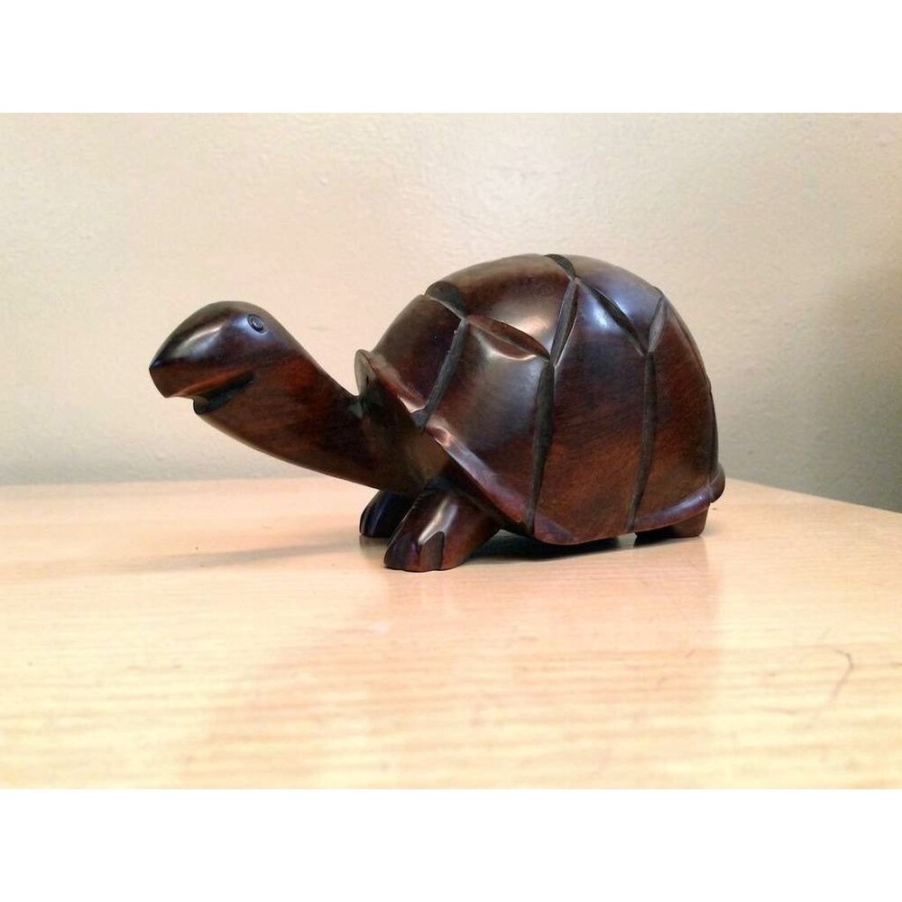 Vintage Hand Carved Ironwood Box Turtle Scupture made in Mexico  8"